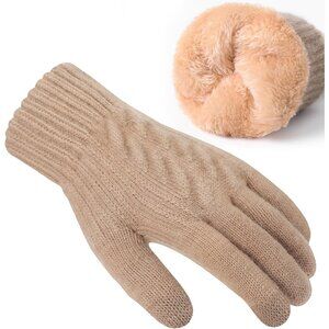 Women's A-Khaki Thermal Soft Elastic Lining Cuff Winter Cold Weather Gloves